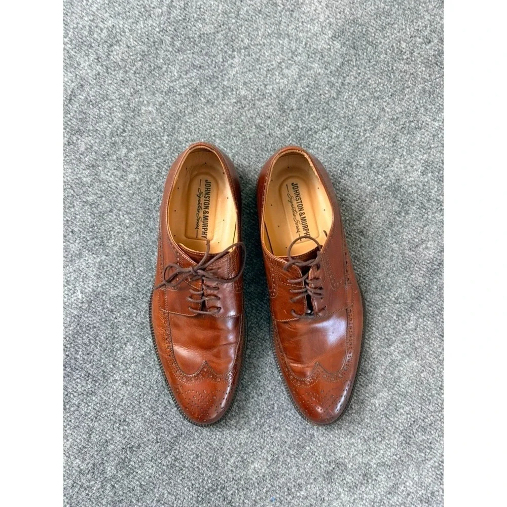 Johnston & Murphy Mens Wingtip  Brown Oxford Dress Shoes 15-4630 Size 9 1/2 M